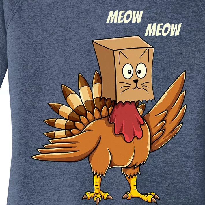 Thanksgiving Turkey Cat Meow Funny Thanksgiving Women's Perfect Tri Tunic Long Sleeve Shirt