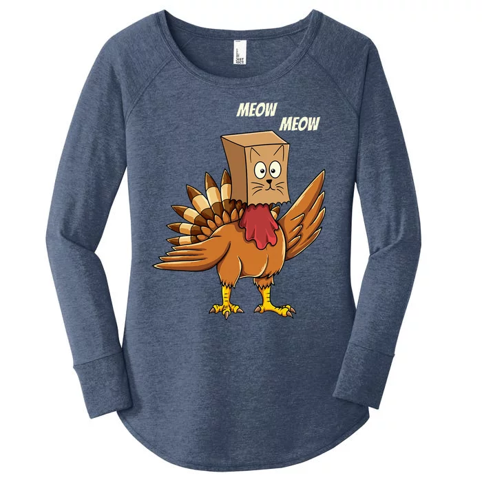 Thanksgiving Turkey Cat Meow Funny Thanksgiving Women's Perfect Tri Tunic Long Sleeve Shirt