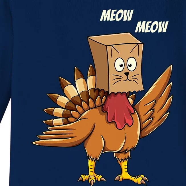 Thanksgiving Turkey Cat Meow Funny Thanksgiving Baby Long Sleeve Bodysuit