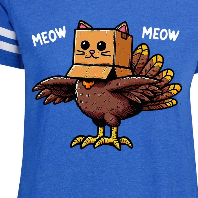 Thanksgiving Turkey Cat Meow Thanksgiving Enza Ladies Jersey Football T-Shirt