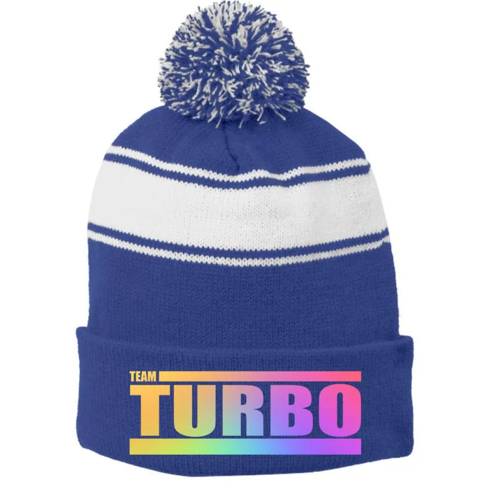 Team Turbo Challenge (Rainbow) Racing Great Gift Stripe Pom Pom Beanie