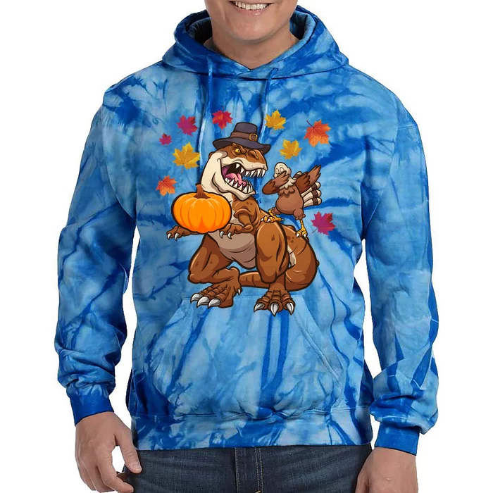 Thanksgiving TRex Dinosaur Gift Dabbing Turkey Gift Cute Gift Tie Dye Hoodie