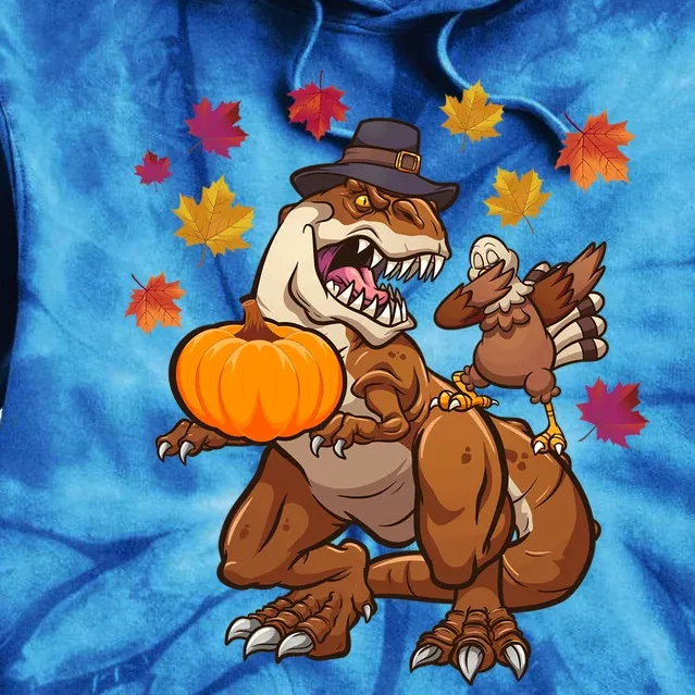 Thanksgiving TRex Dinosaur Gift Dabbing Turkey Gift Cute Gift Tie Dye Hoodie