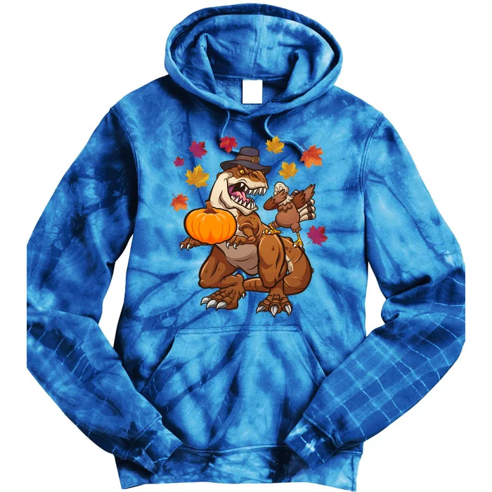 Thanksgiving TRex Dinosaur Gift Dabbing Turkey Gift Cute Gift Tie Dye Hoodie