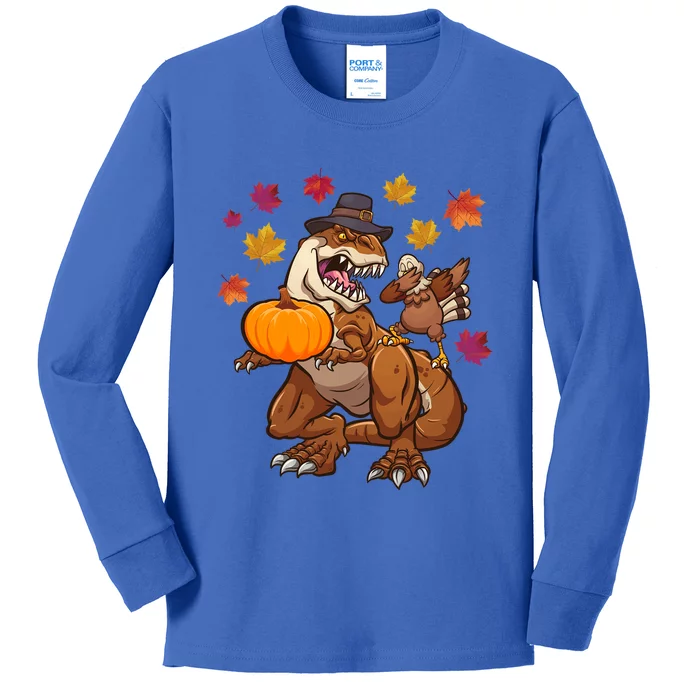 Thanksgiving TRex Dinosaur Gift Dabbing Turkey Gift Cute Gift Kids Long Sleeve Shirt