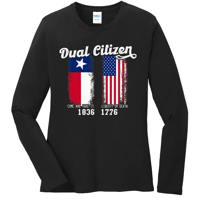 True Texan Dual Citizen Patriot Love Texas And America Ladies Long Sleeve Shirt