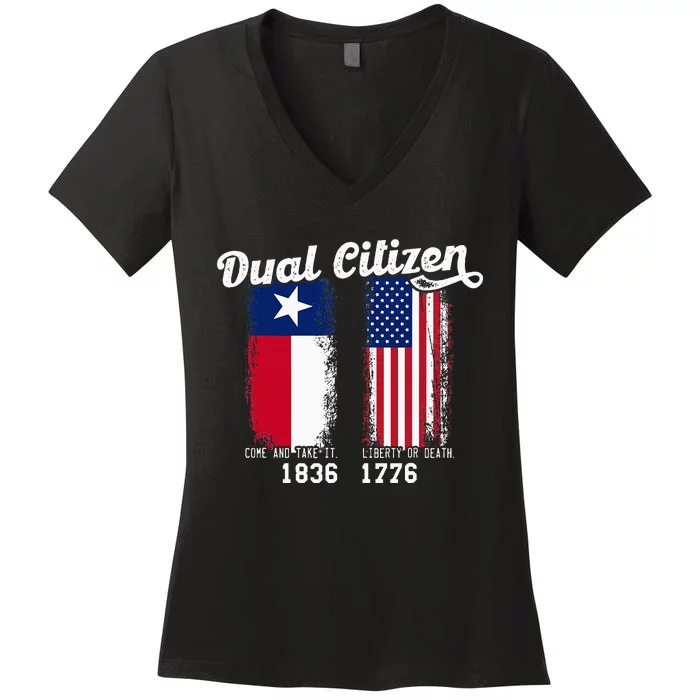 True Texan Dual Citizen Patriot Love Texas And America Women's V-Neck T-Shirt