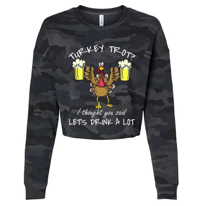 Turkey Trot Drink a Lot Thanksgiving Day 5k Run Beer Cropped Pullover Crew