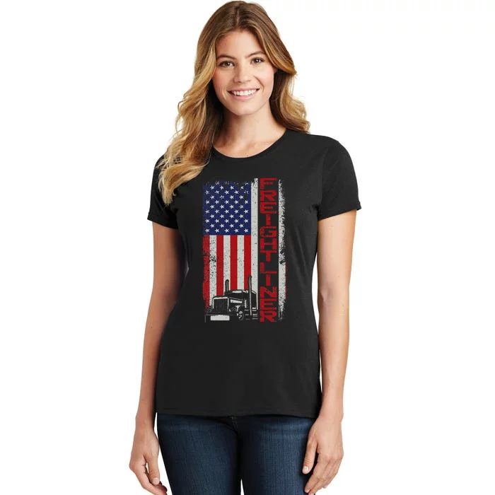 Trucker Truck Driver Halloween Pun Vintage Usa American Flag Women's T-Shirt