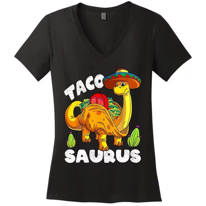 Tacosaurus Taco Dinosaur Funny Dino Cinco De Mayo Mexican Women's V-Neck T-Shirt