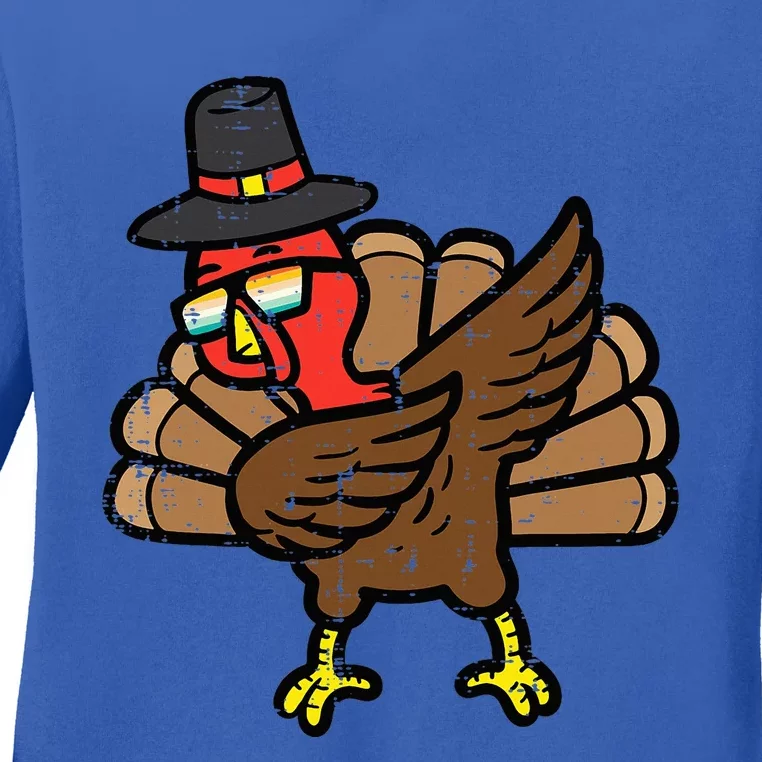 Thanksgiving Turkey Dab Dance Ladies Long Sleeve Shirt