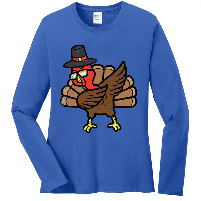 Thanksgiving Turkey Dab Dance Ladies Long Sleeve Shirt