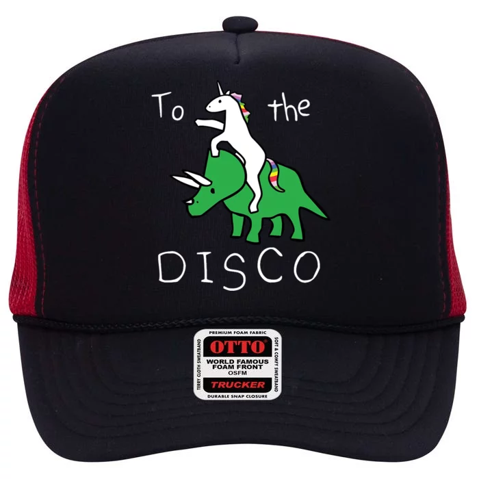 To The Disco Magical Unicorn Dinosaur Retro 80s Party High Crown Mesh Trucker Hat