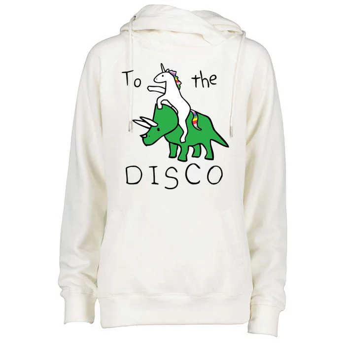 To The Disco Magical Unicorn Dinosaur Retro 80s Party Womens Funnel Neck Pullover Hood