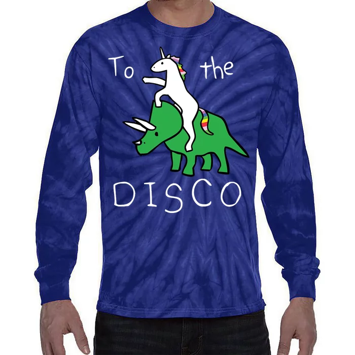 To The Disco Magical Unicorn Dinosaur Retro 80s Party Tie-Dye Long Sleeve Shirt