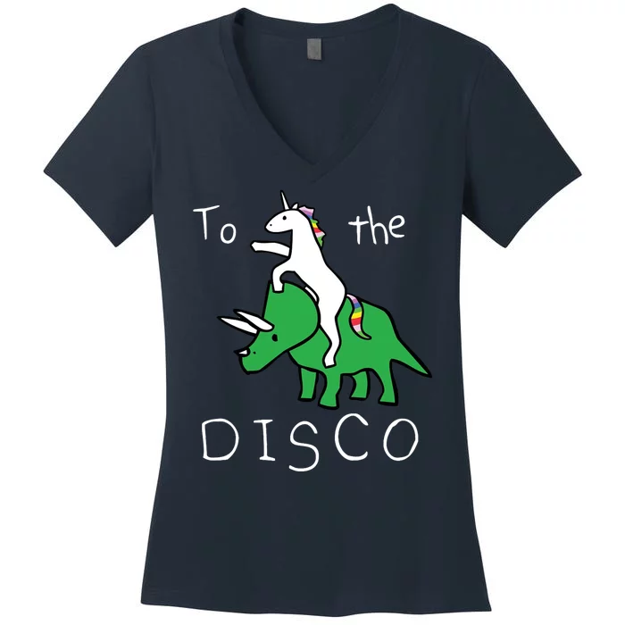 To The Disco Magical Unicorn Dinosaur Retro 80s Party Women's V-Neck T-Shirt