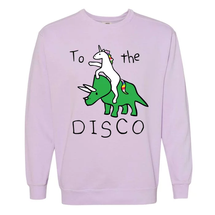 To The Disco Magical Unicorn Dinosaur Retro 80s Party Garment-Dyed Sweatshirt