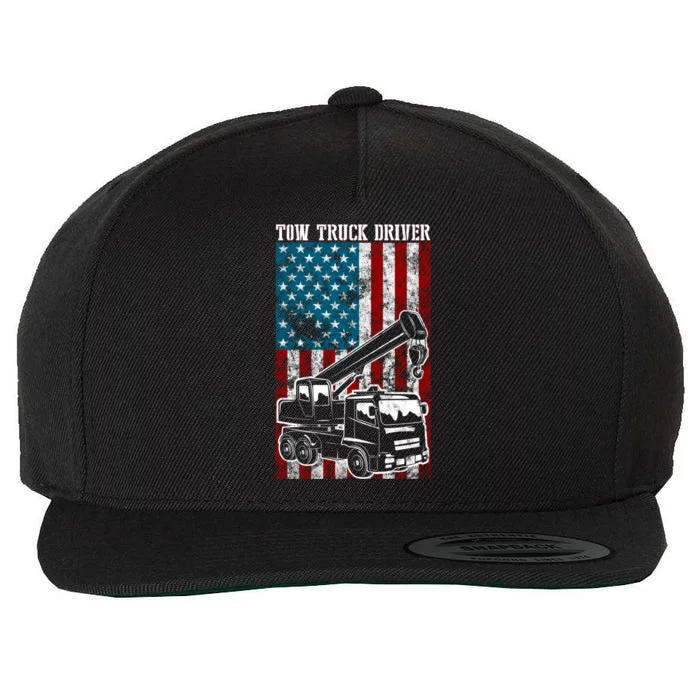 Tow Truck Driver American Flag Gift Patriotic Towing Dad Gift Wool Snapback Cap