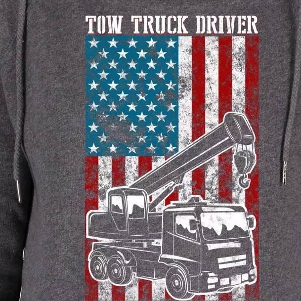 Tow Truck Driver American Flag Gift Patriotic Towing Dad Gift Womens Funnel Neck Pullover Hood