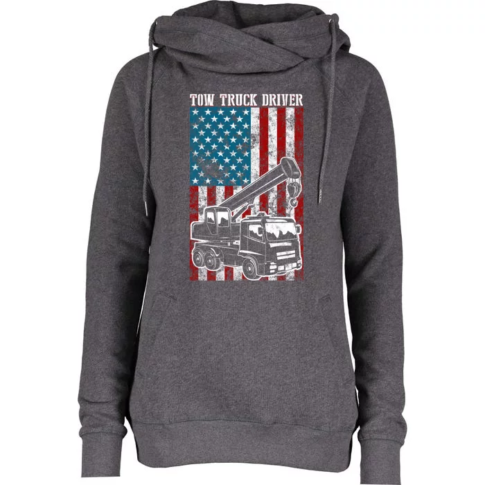 Tow Truck Driver American Flag Gift Patriotic Towing Dad Gift Womens Funnel Neck Pullover Hood