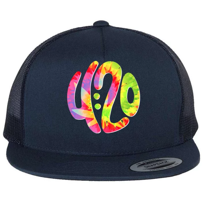 Trippy Tie Dye 4 20 Four Twenty Flat Bill Trucker Hat