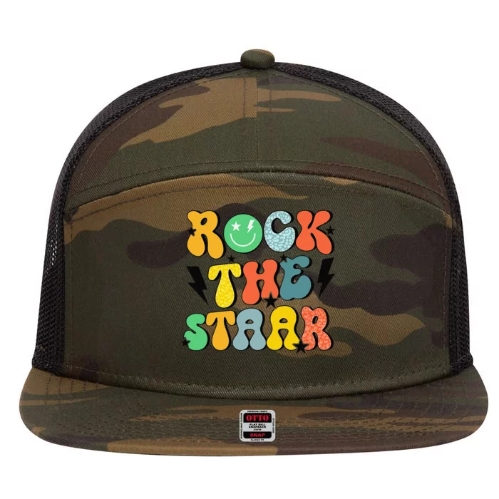 Teacher Test Day Rock The Funny Staar Test Squad 7 Panel Mesh Trucker Snapback Hat