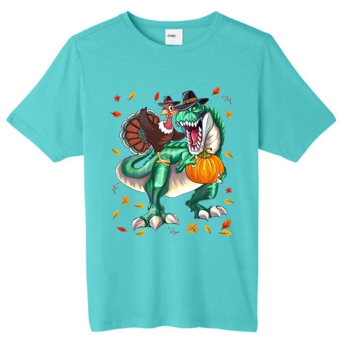 Thanksgiving Turkey Dinosaur T Rex Autumn Fall Boys Funny Gift ChromaSoft Performance T-Shirt