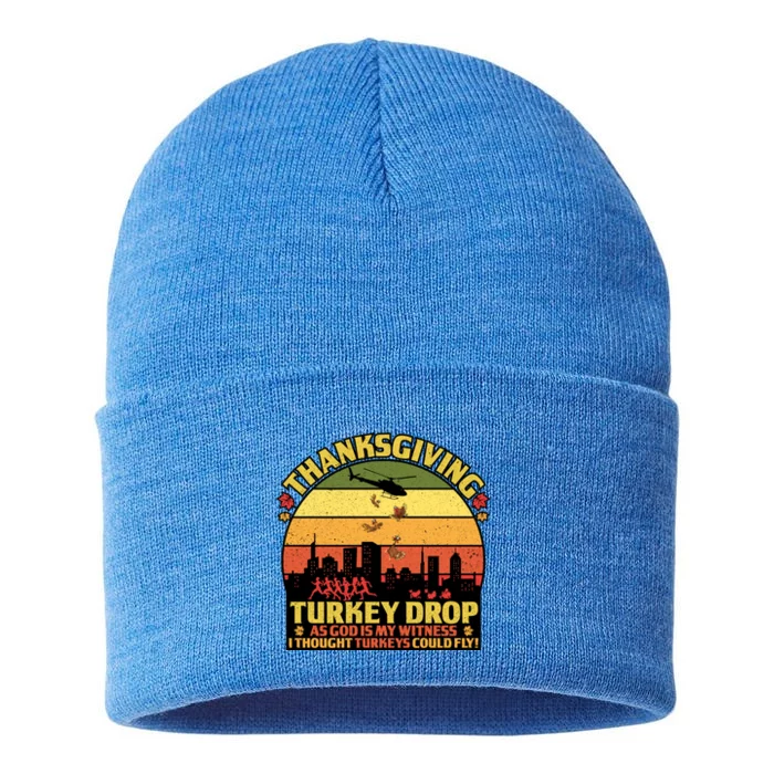 Thanksgiving Turkey Drop As God Is My Witness Turkeys Fly Cool Gift Sustainable Knit Beanie