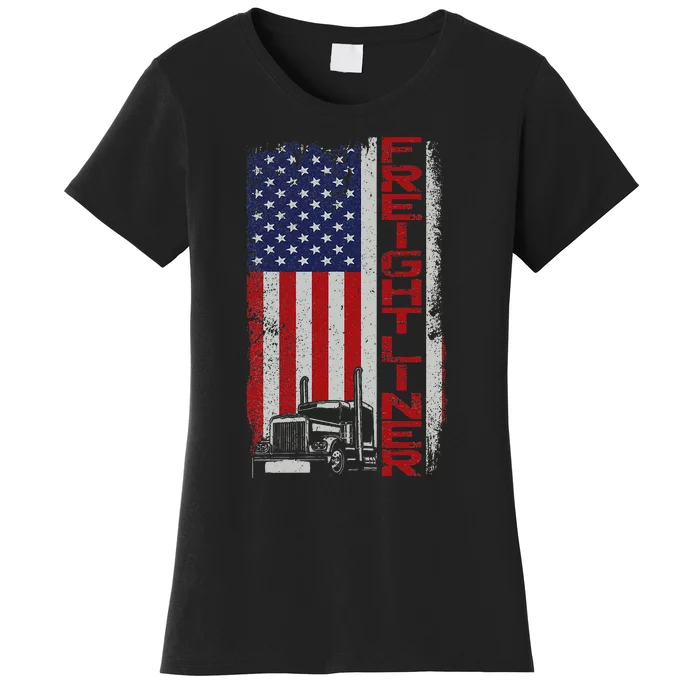 Trucker Truck Driver Halloween Pun Vintage Usa American Flag Women's T-Shirt