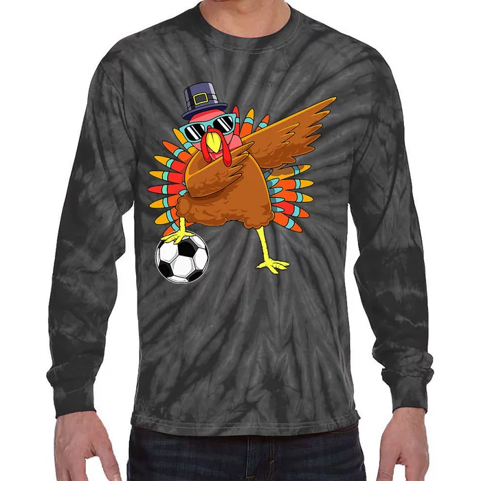 Thanksgiving Turkey Dab Cute and Funny Soccer Tie-Dye Long Sleeve Shirt