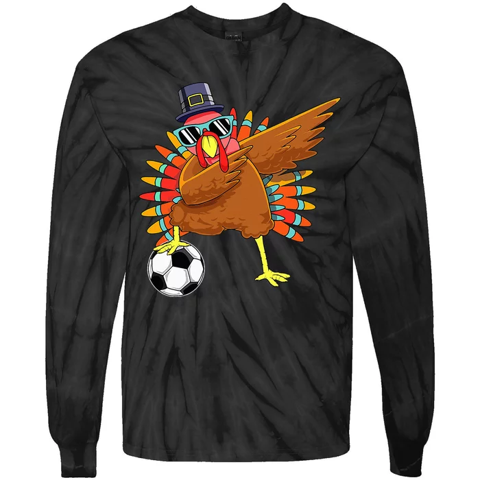 Thanksgiving Turkey Dab Cute and Funny Soccer Tie-Dye Long Sleeve Shirt