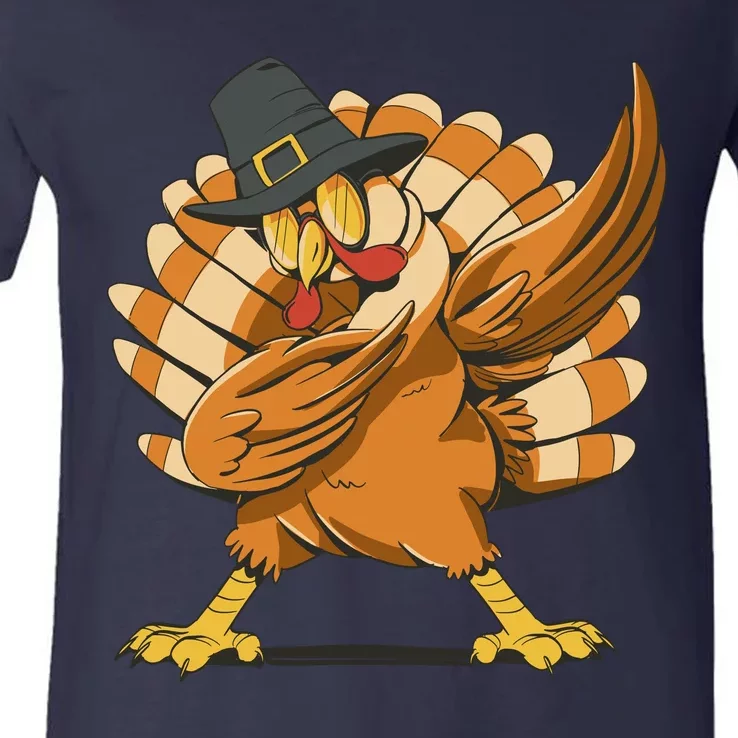 Thanksgiving Turkey Dabbing Funny V-Neck T-Shirt