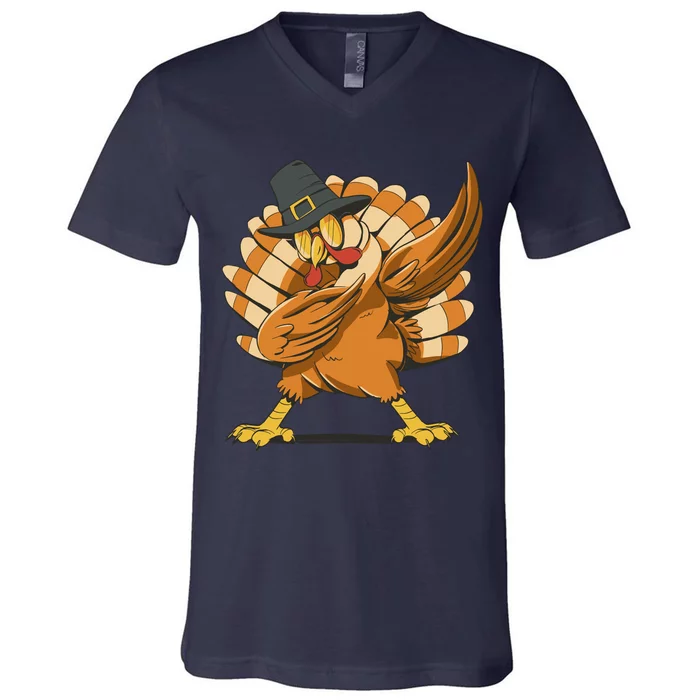 Thanksgiving Turkey Dabbing Funny V-Neck T-Shirt