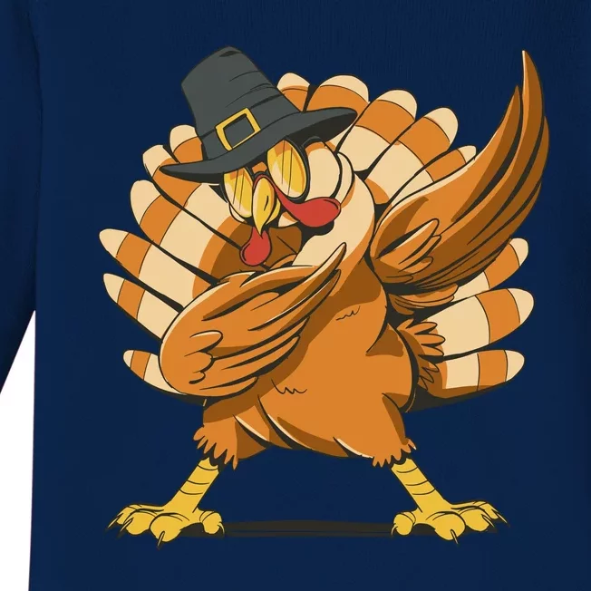 Thanksgiving Turkey Dabbing Funny Baby Long Sleeve Bodysuit