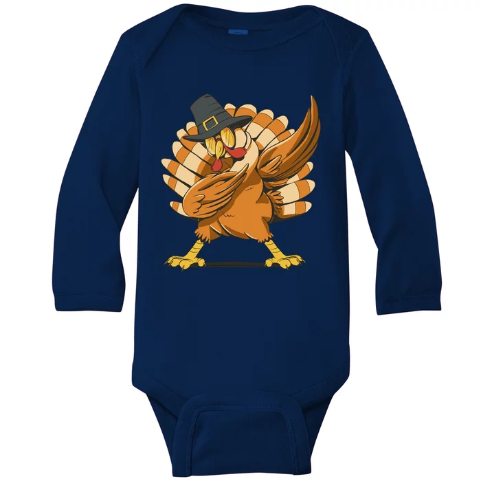 Thanksgiving Turkey Dabbing Funny Baby Long Sleeve Bodysuit