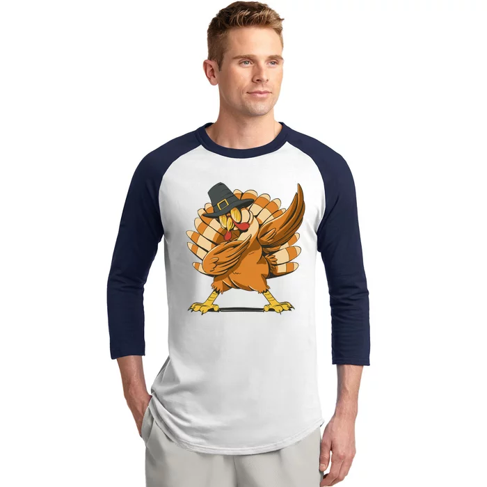 Thanksgiving Turkey Dabbing Funny Baseball Sleeve Shirt