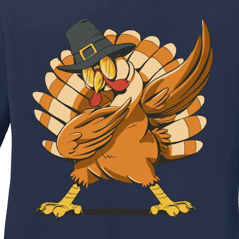 Thanksgiving Turkey Dabbing Funny Ladies Long Sleeve Shirt