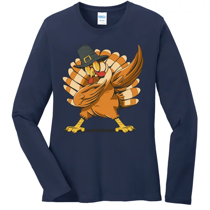 Thanksgiving Turkey Dabbing Funny Ladies Long Sleeve Shirt