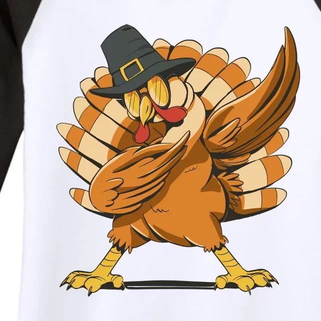 Thanksgiving Turkey Dabbing Funny Women's Tri-Blend 3/4-Sleeve Raglan Shirt