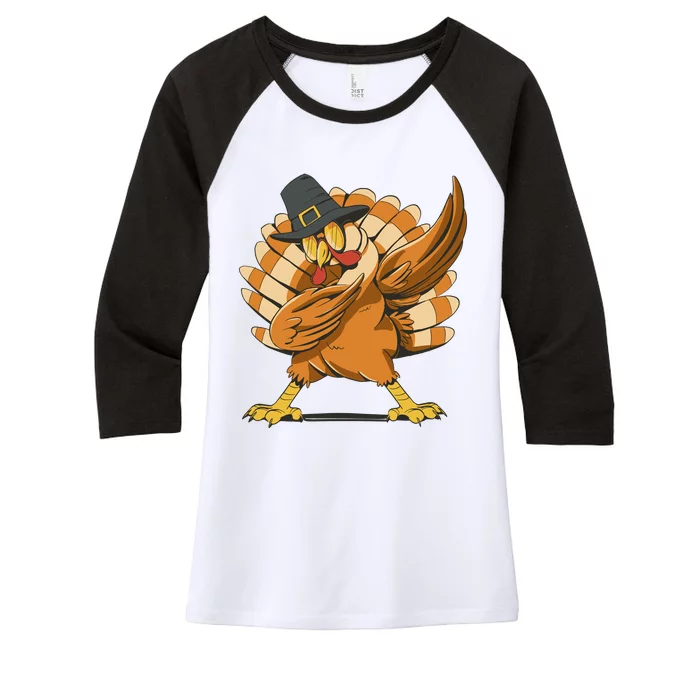 Thanksgiving Turkey Dabbing Funny Women's Tri-Blend 3/4-Sleeve Raglan Shirt