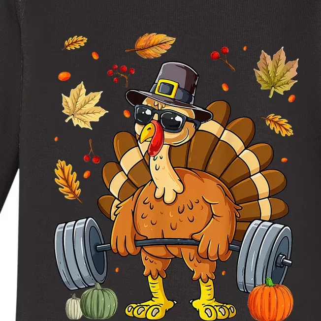 Thanksgiving Turkey Deadlift Boost Your Fitness Baby Long Sleeve Bodysuit