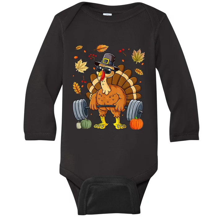 Thanksgiving Turkey Deadlift Boost Your Fitness Baby Long Sleeve Bodysuit