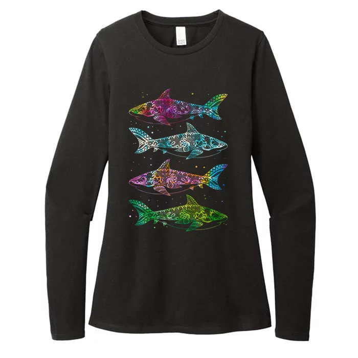 Tattoo Tie Dye Sharks Womens CVC Long Sleeve Shirt