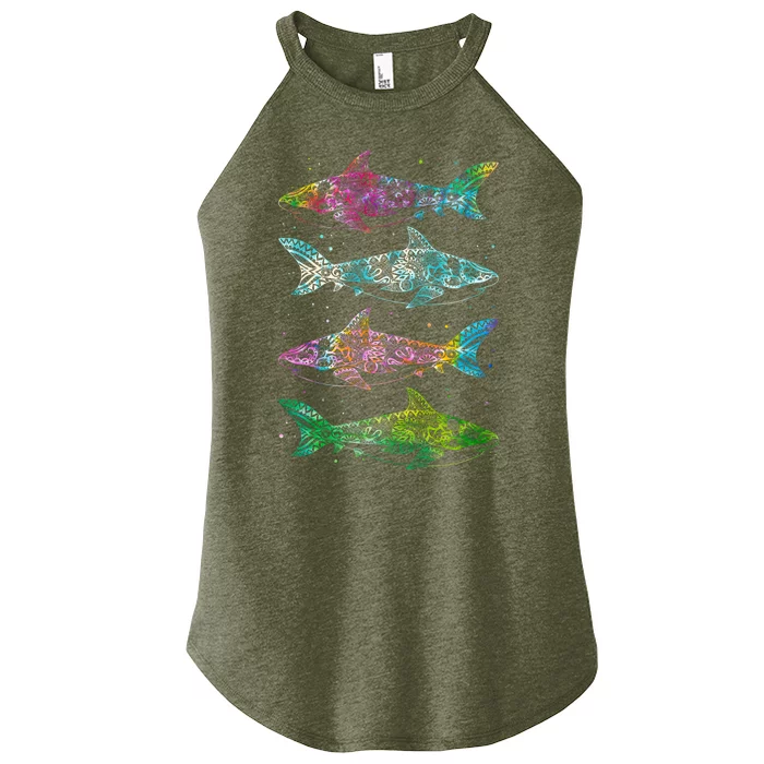 Tattoo Tie Dye Sharks Women’s Perfect Tri Rocker Tank