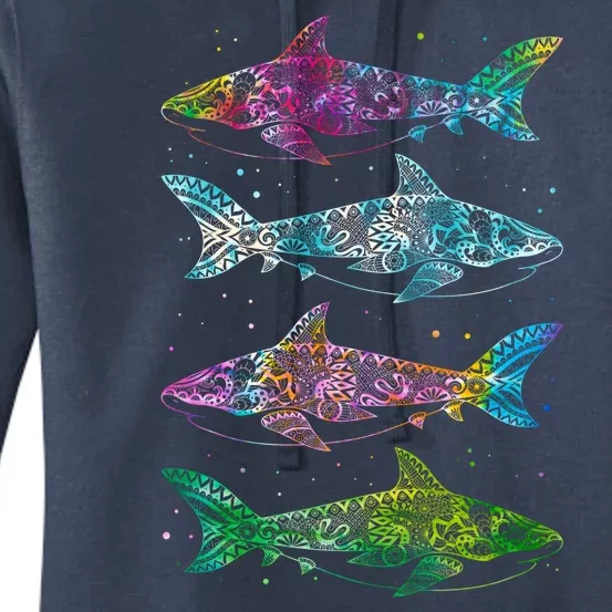 Tattoo Tie Dye Sharks Women's Pullover Hoodie