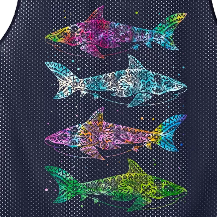 Tattoo Tie Dye Sharks Mesh Reversible Basketball Jersey Tank