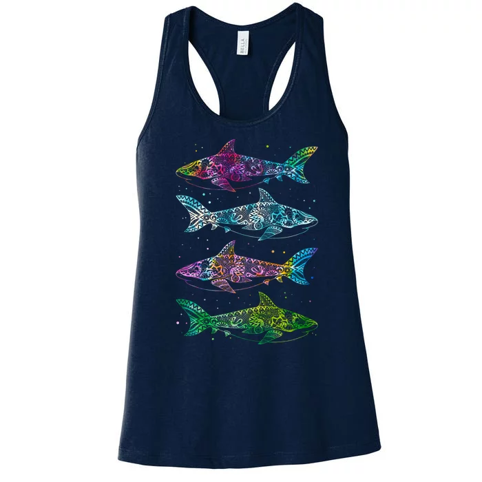 Tattoo Tie Dye Sharks Women's Racerback Tank