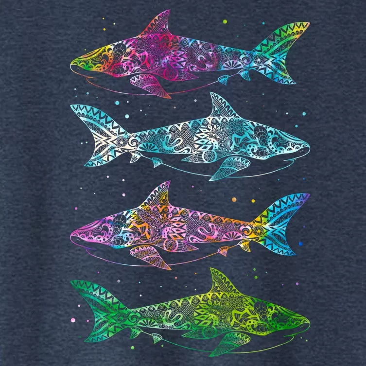 Tattoo Tie Dye Sharks Women's Crop Top Tee