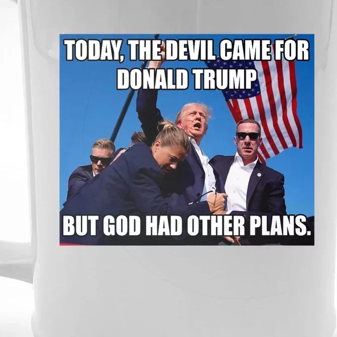 Today The Devil Came For Trump But God Had Other Plans Trump Shot Fist Rally Front & Back Beer Stein