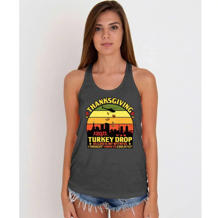 Thanksgiving Turkey Drop As God Is My Witness Turkeys Fly Women's Knotted Racerback Tank